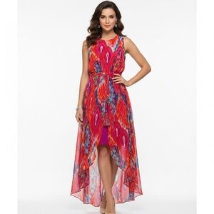 Red and Pink Halter Midi Sundress Resort Wear